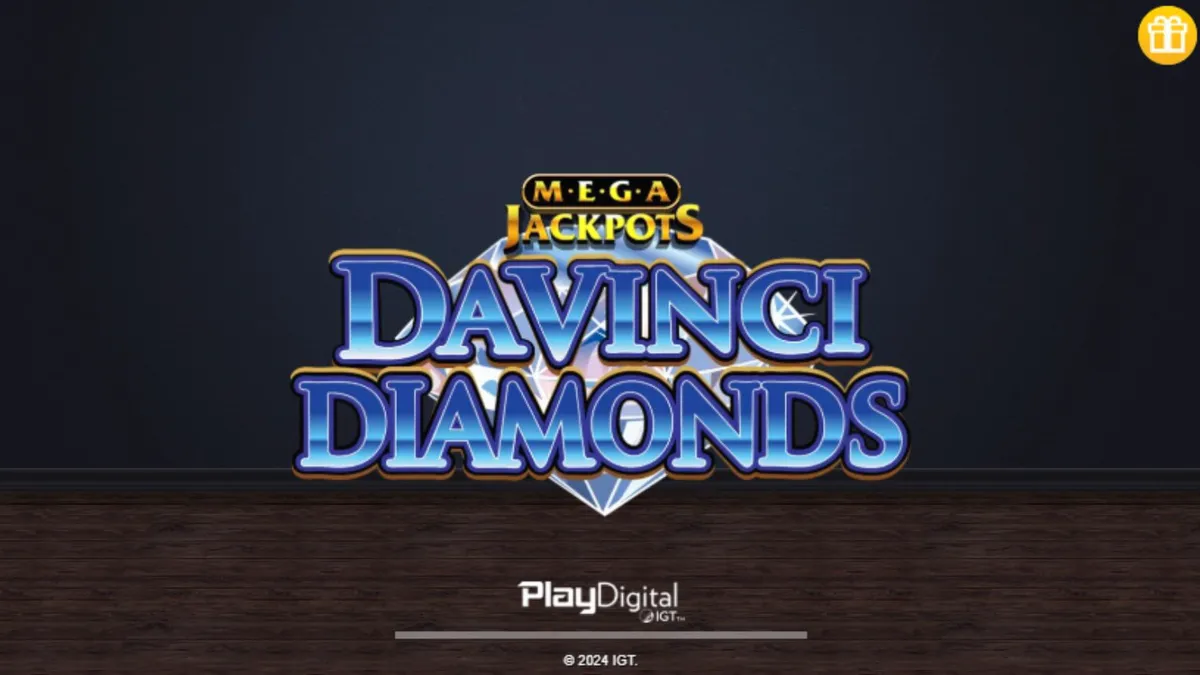 Interface do jogo Mega Jackpot DaVinci Diamonds exibindo símbolos de pedras preciosas e arte renascentista