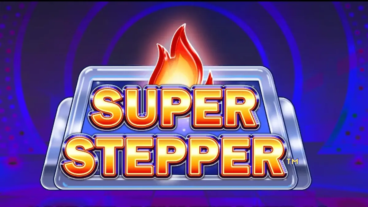 Interface neon do slot Super Stepper com a Escada de Multiplicadores visível